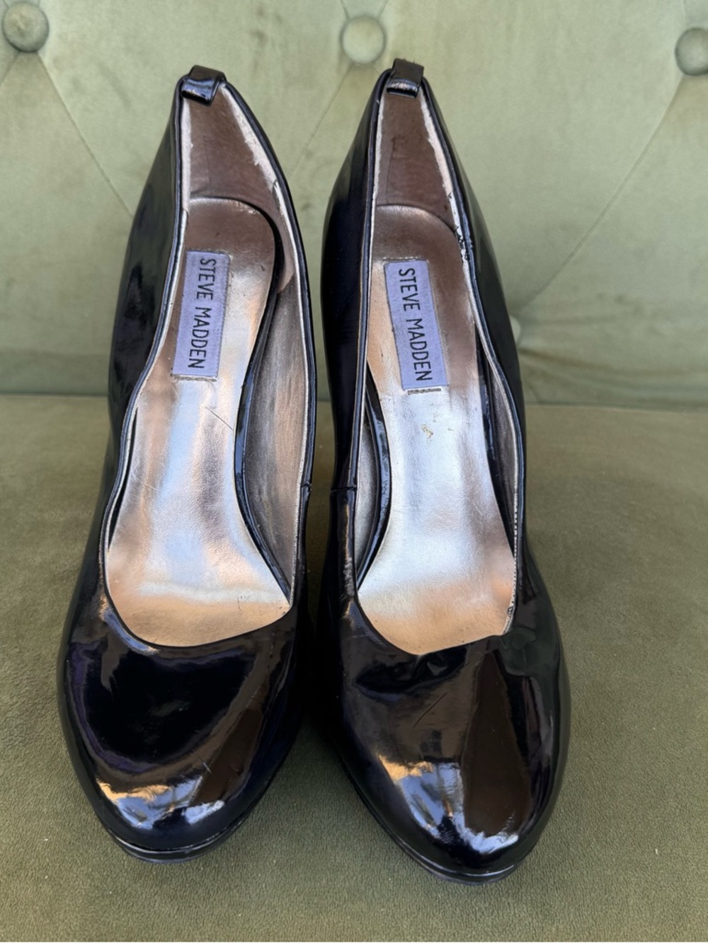 Steve Madden black patent leather 5 inch heel pumps size 8.5